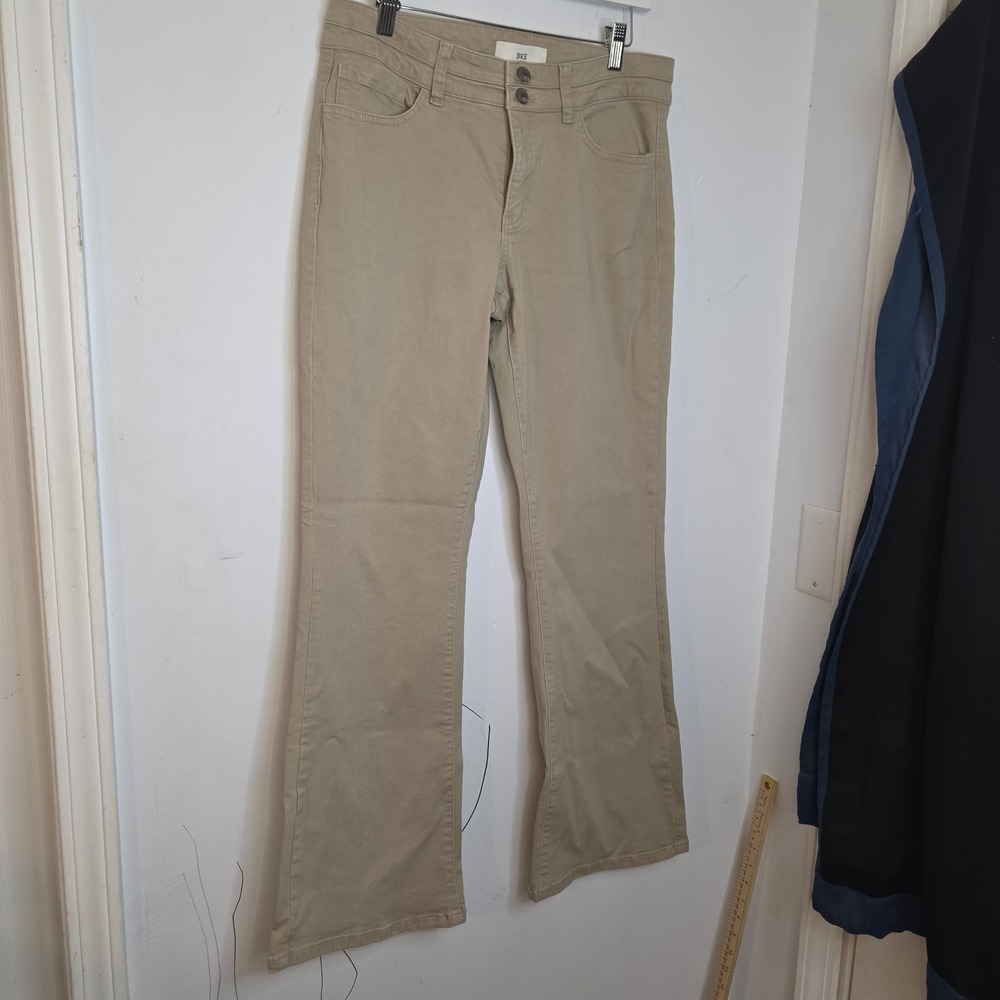 BKE Denim Khaki Flare Pants Womens 30x32 Tan Mid Rise Stretch Cotton Rayon Blend